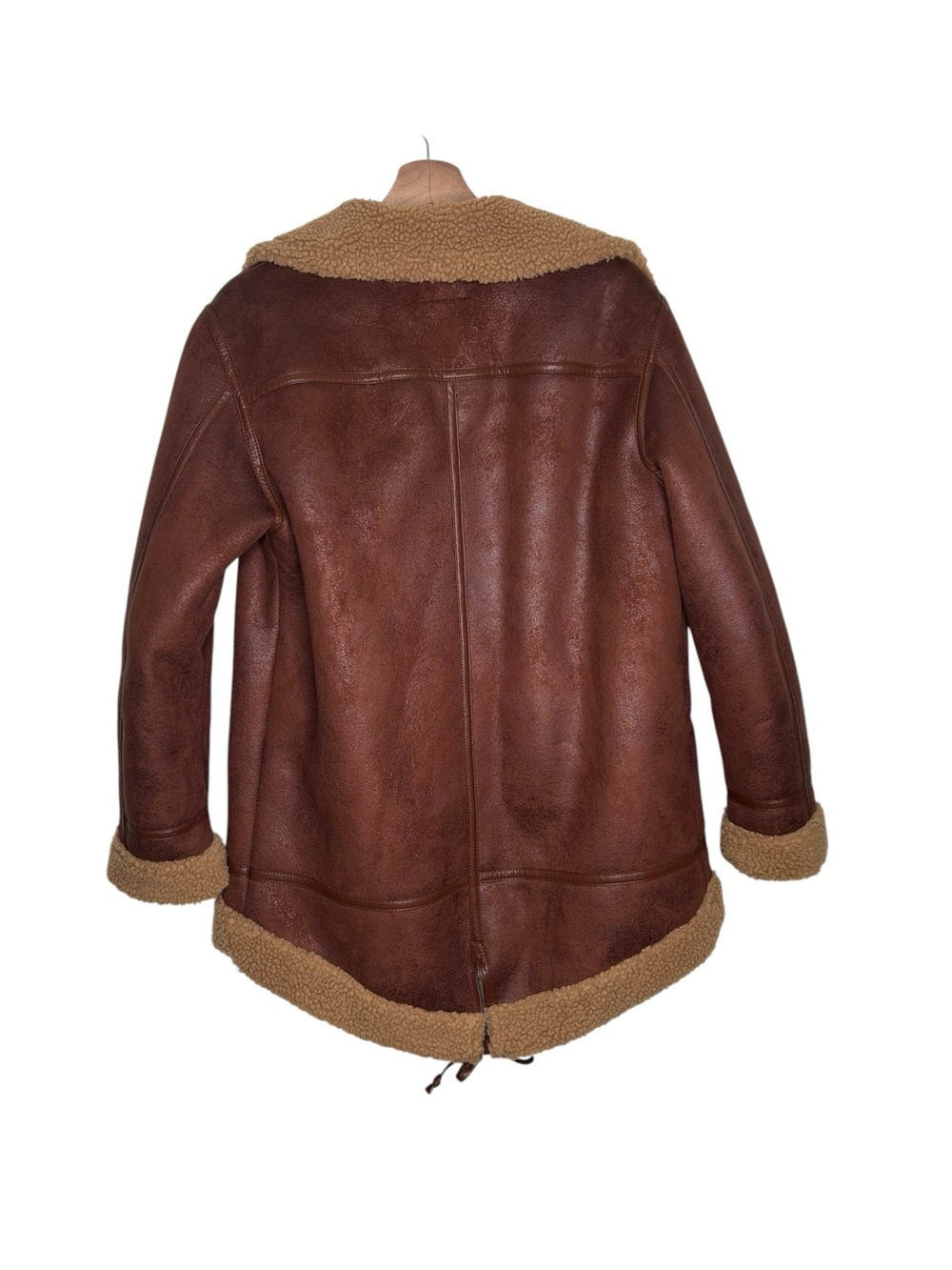 Express Faux Suede Sherpa Teddy Moto Jacket Brown Oversized Women’s Size Small - Picture 9 of 10